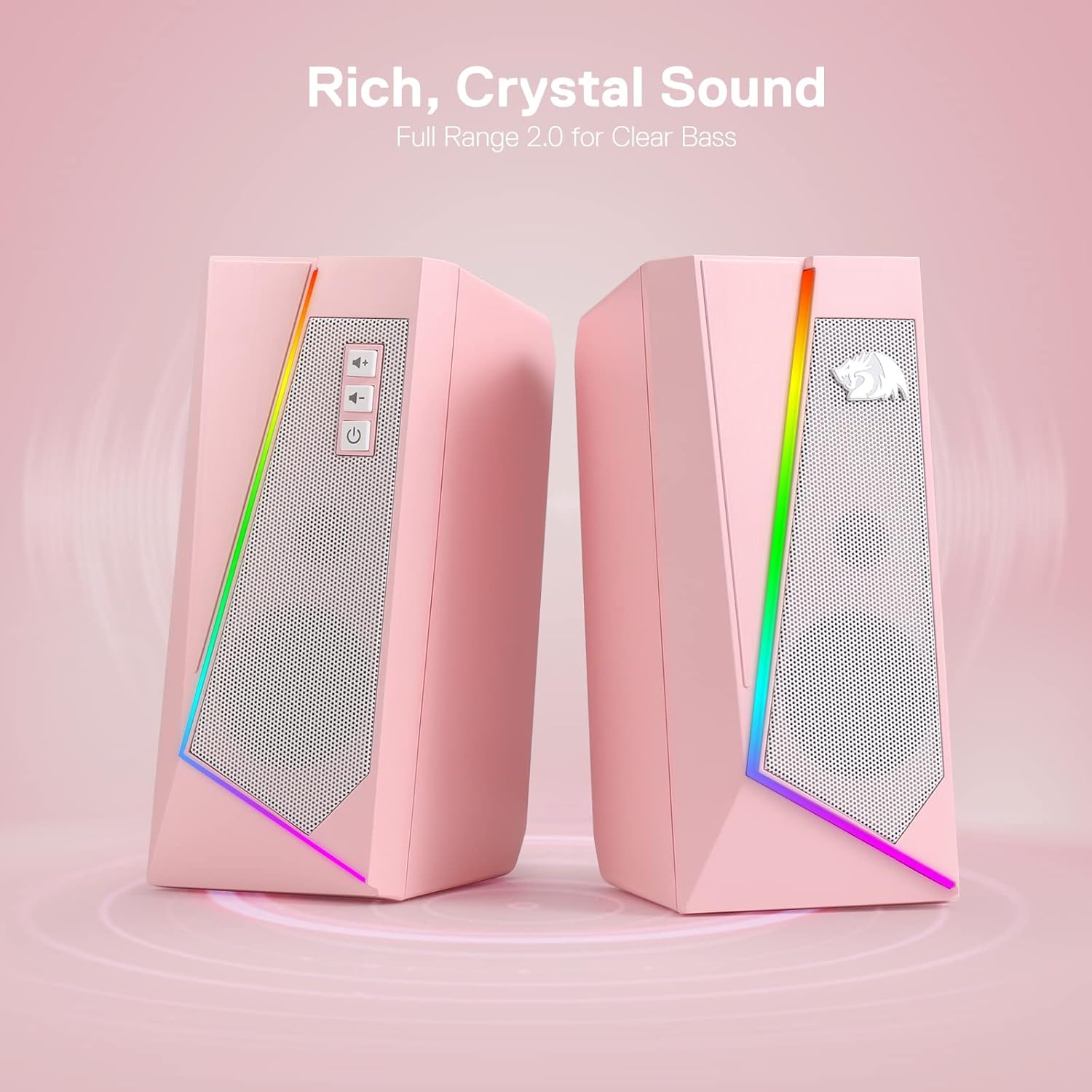 PC Speakers RGB Stereo USB Powered Desktop Audio Pink Bass