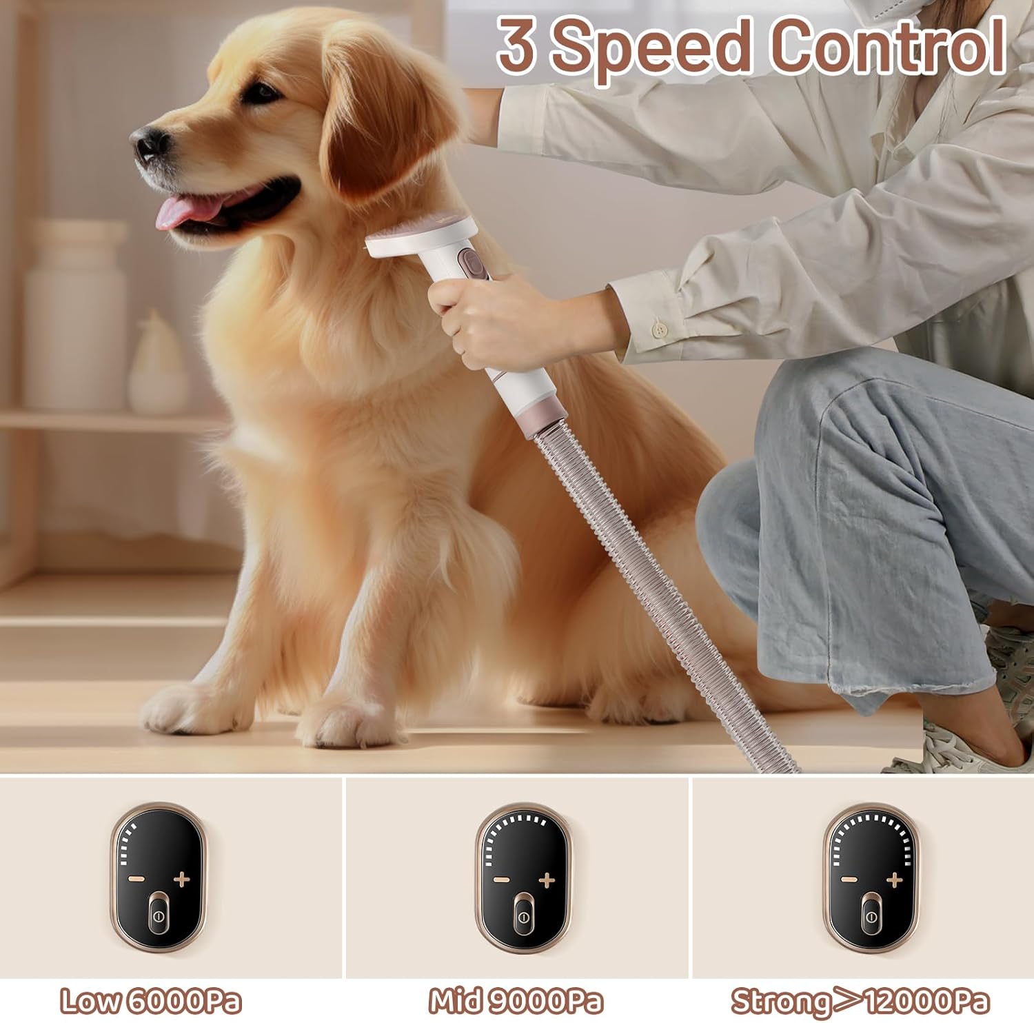 Pet Grooming Vacuum Kit 12000Pa 6 Tools Hair Trimmer