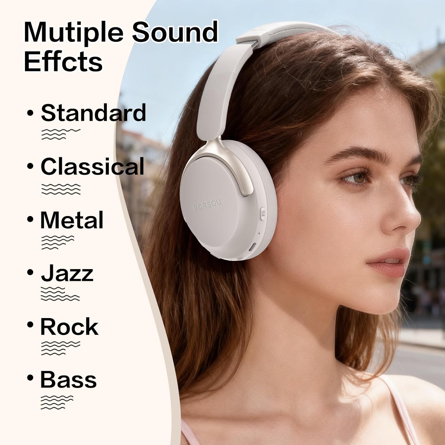 Bluetooth Over Ear Headphones Deep Bass 50H Playtime 6 EQ Foldable