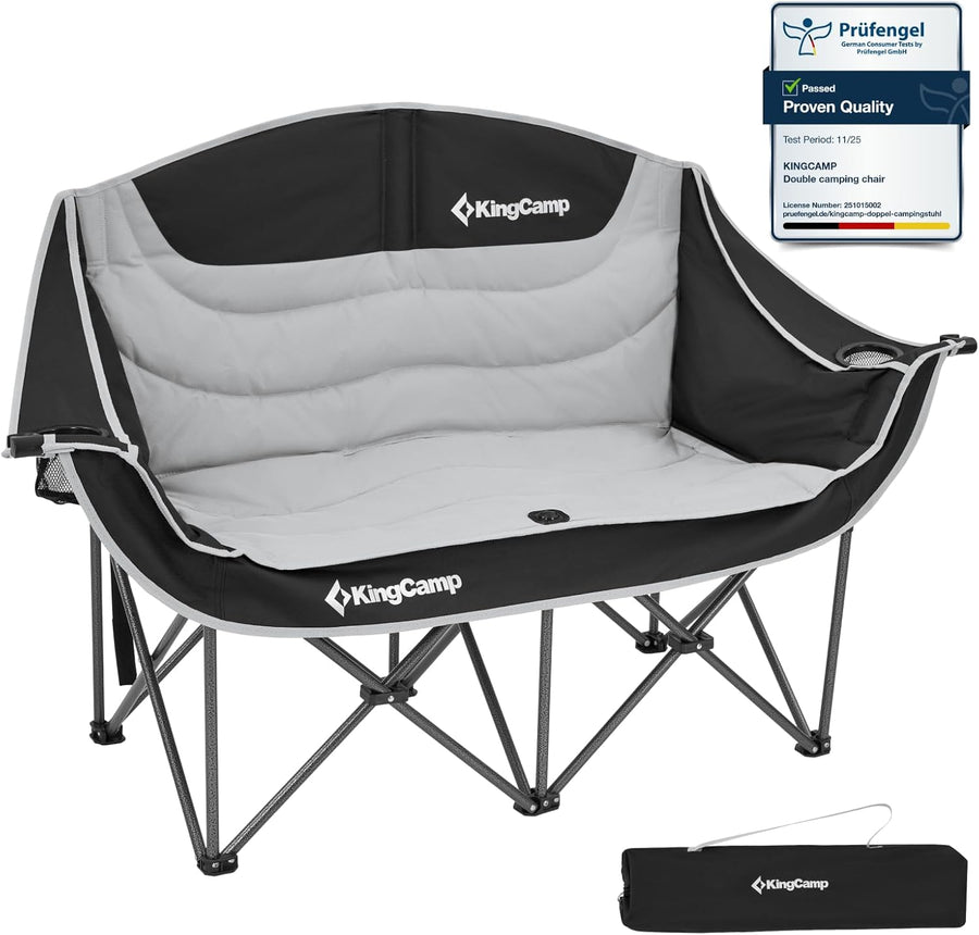 2 Seater Camping Sofa Chair 300KG Black Grey