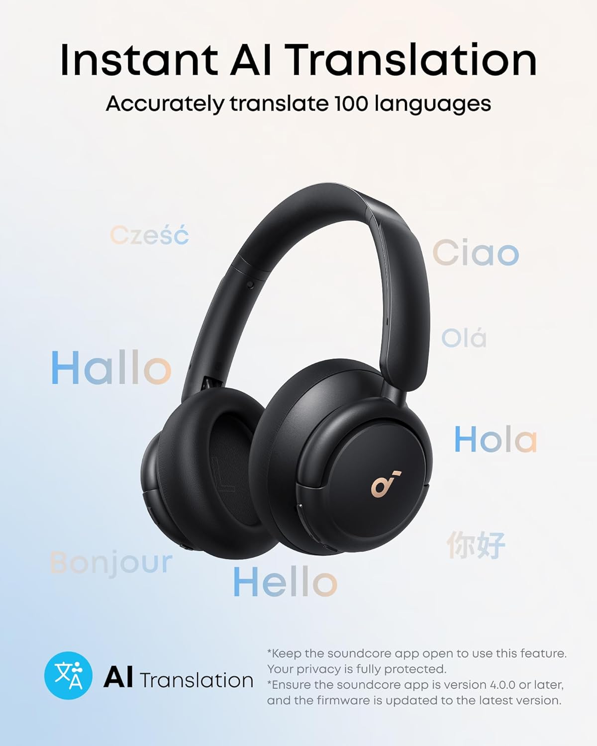 Wireless Hybrid Noise Cancelling Over Ear Headphones 50Hr Battery Black