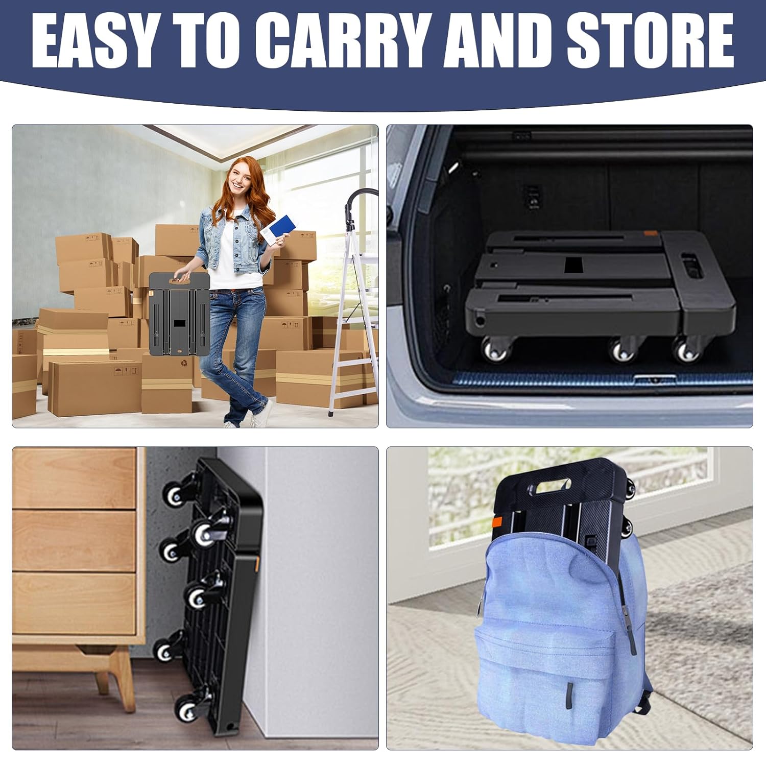 Folding Hand Truck 200KG 6 Wheel Utility Cart Black