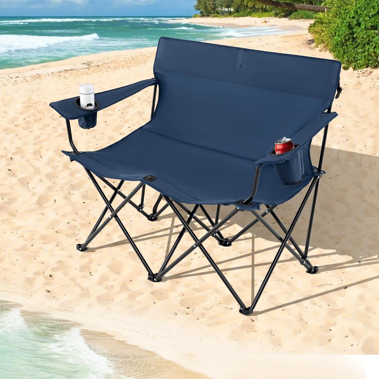 Double Camping Loveseat Chair 300KG Foldable Blue