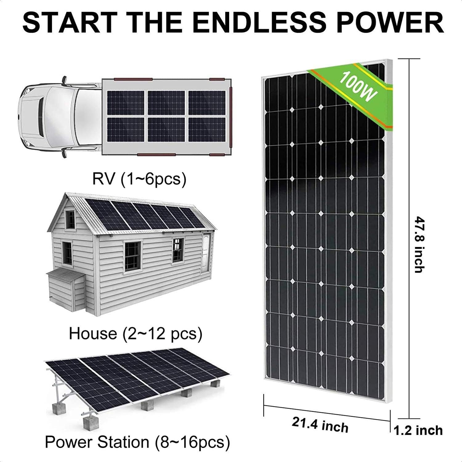 200W Monocrystalline Solar Panel High Efficiency RV Off Grid