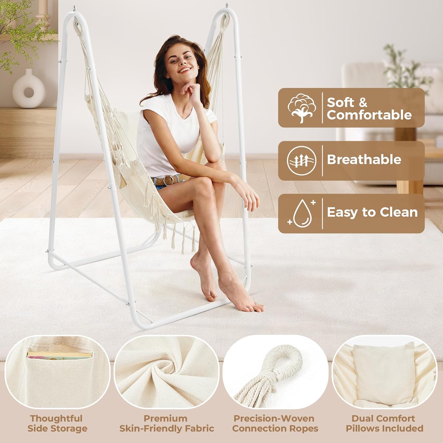 U Shaped Hammock Chair with Stand White