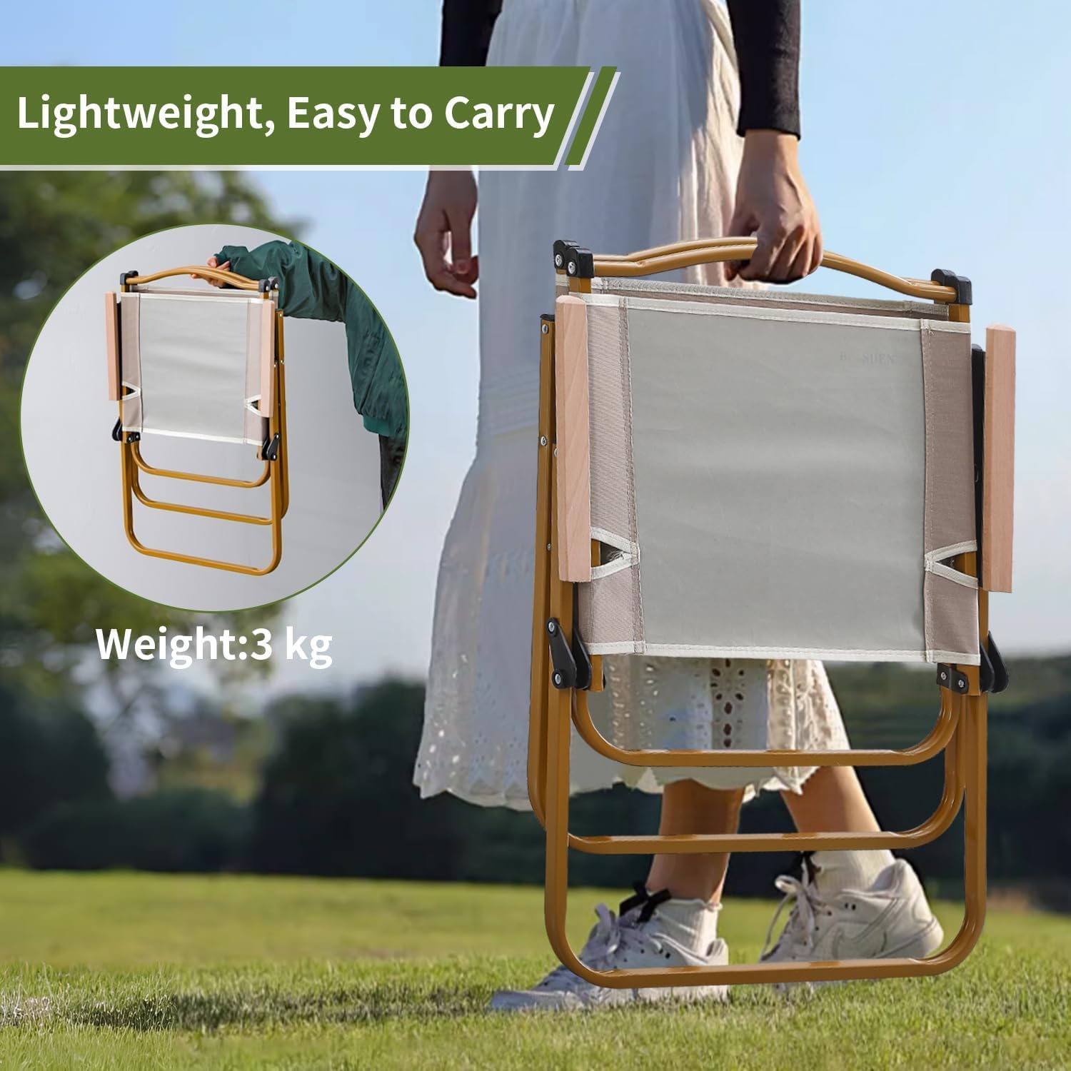 2 Pack Portable Folding Camping Chairs Wide Seat Wooden Arms