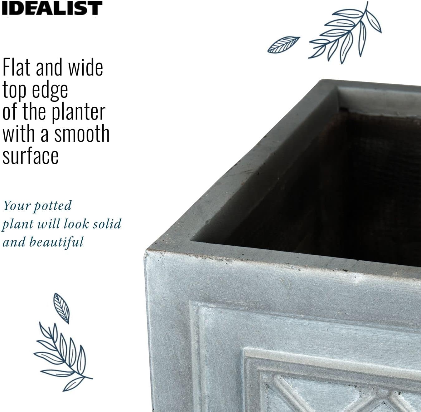 37cm Square Planter Grey Lattice Stone Effect Garden Pot