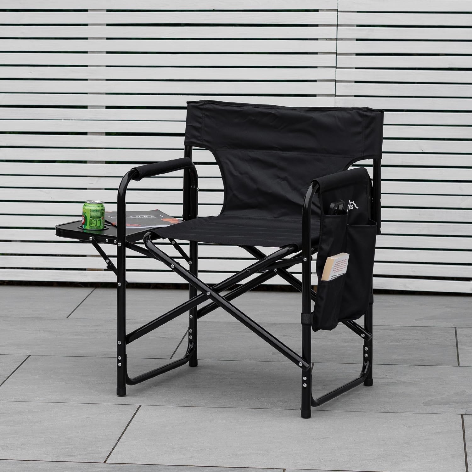 Aluminium Directors Chair with Side Table Pockets Black