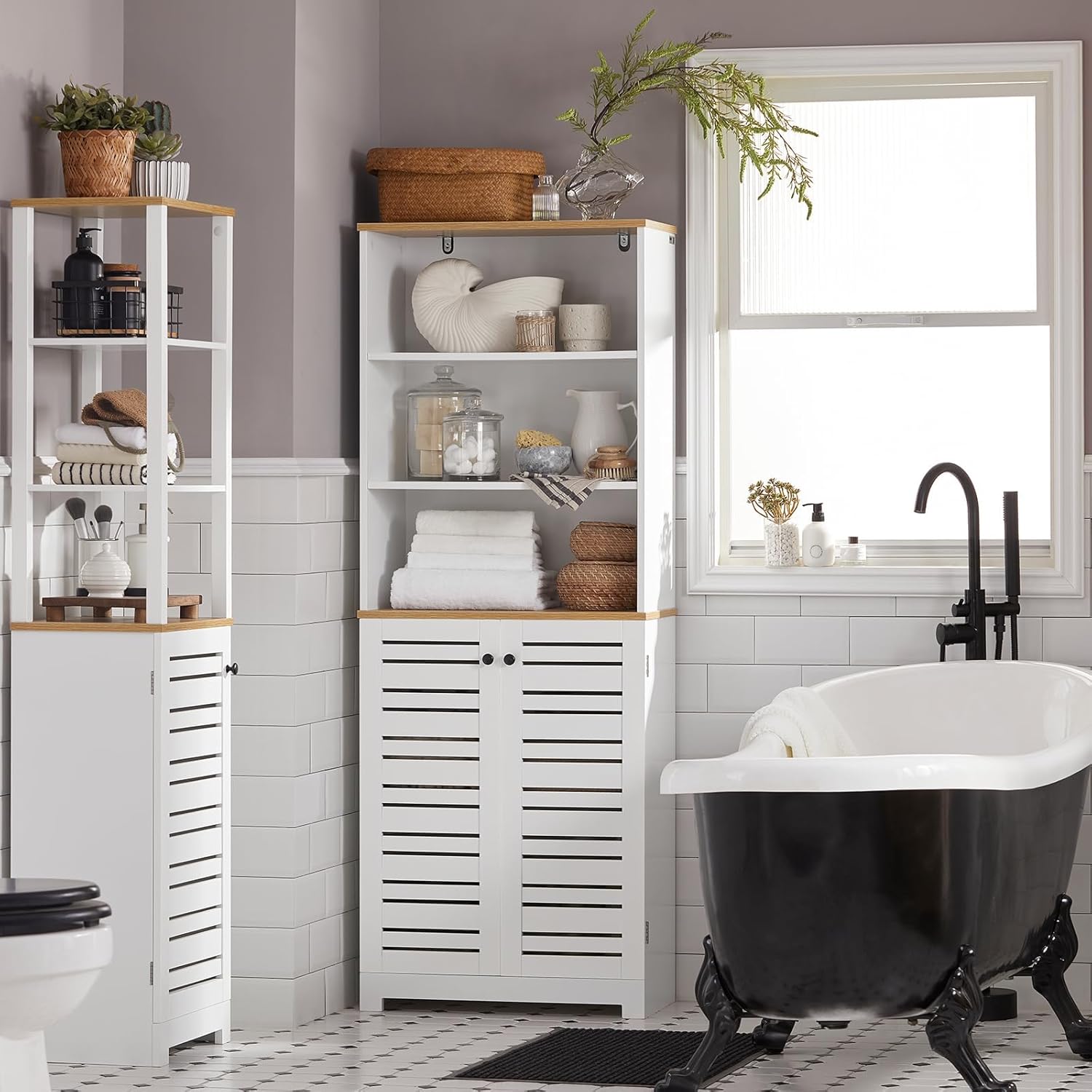 Tall Bathroom Storage Cabinet Adjustable Shelf Unit White