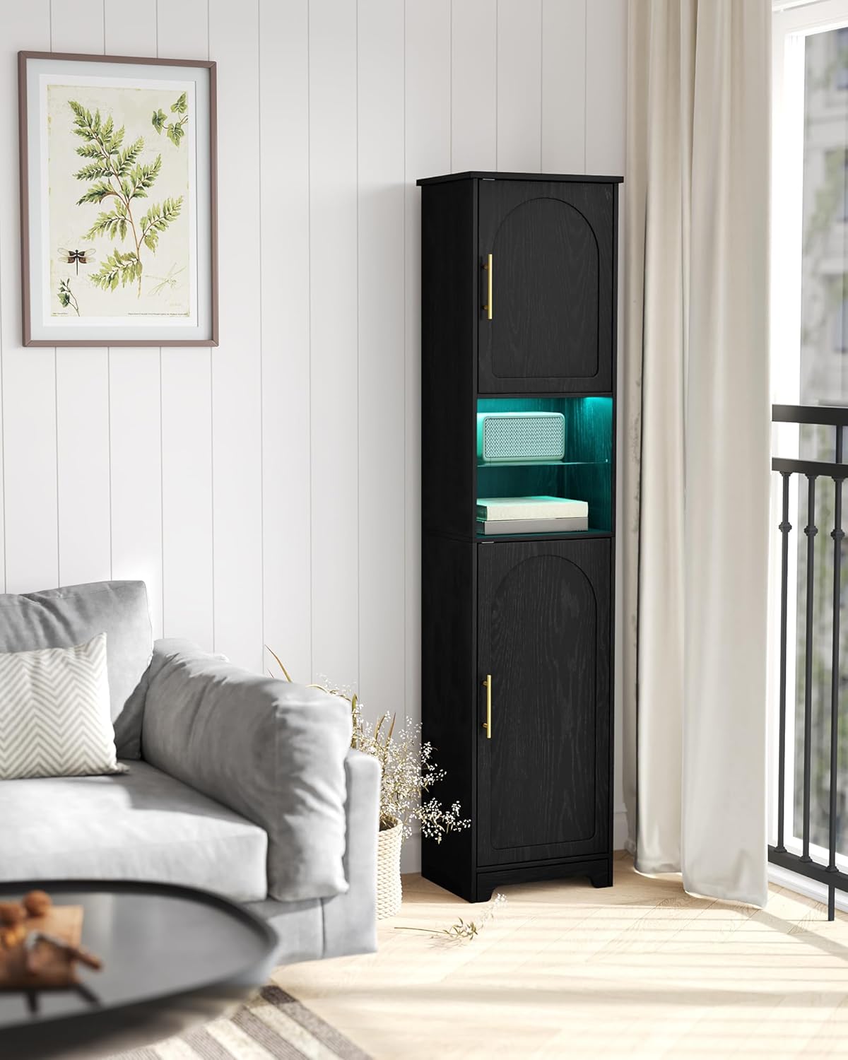 LED Tall Bathroom Storage Cabinet 2 Door Black 170cm