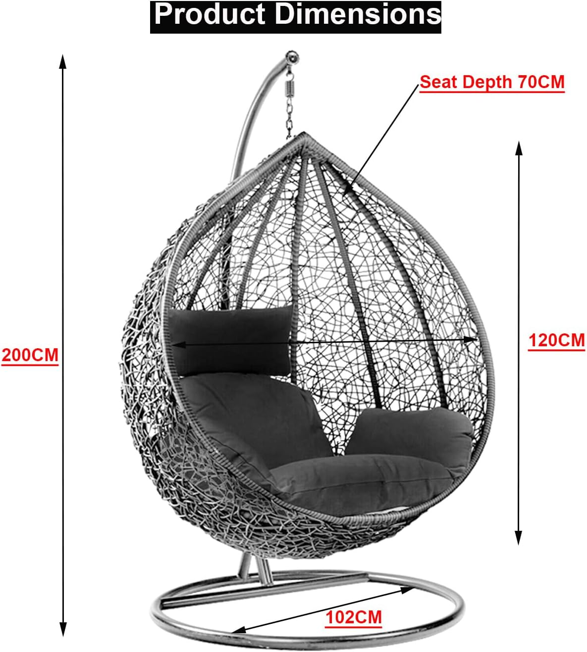 Rattan Hanging Egg Chair with Stand Black Brown