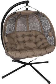 Double Hanging Egg Chair Stand Plush Cushion Sand