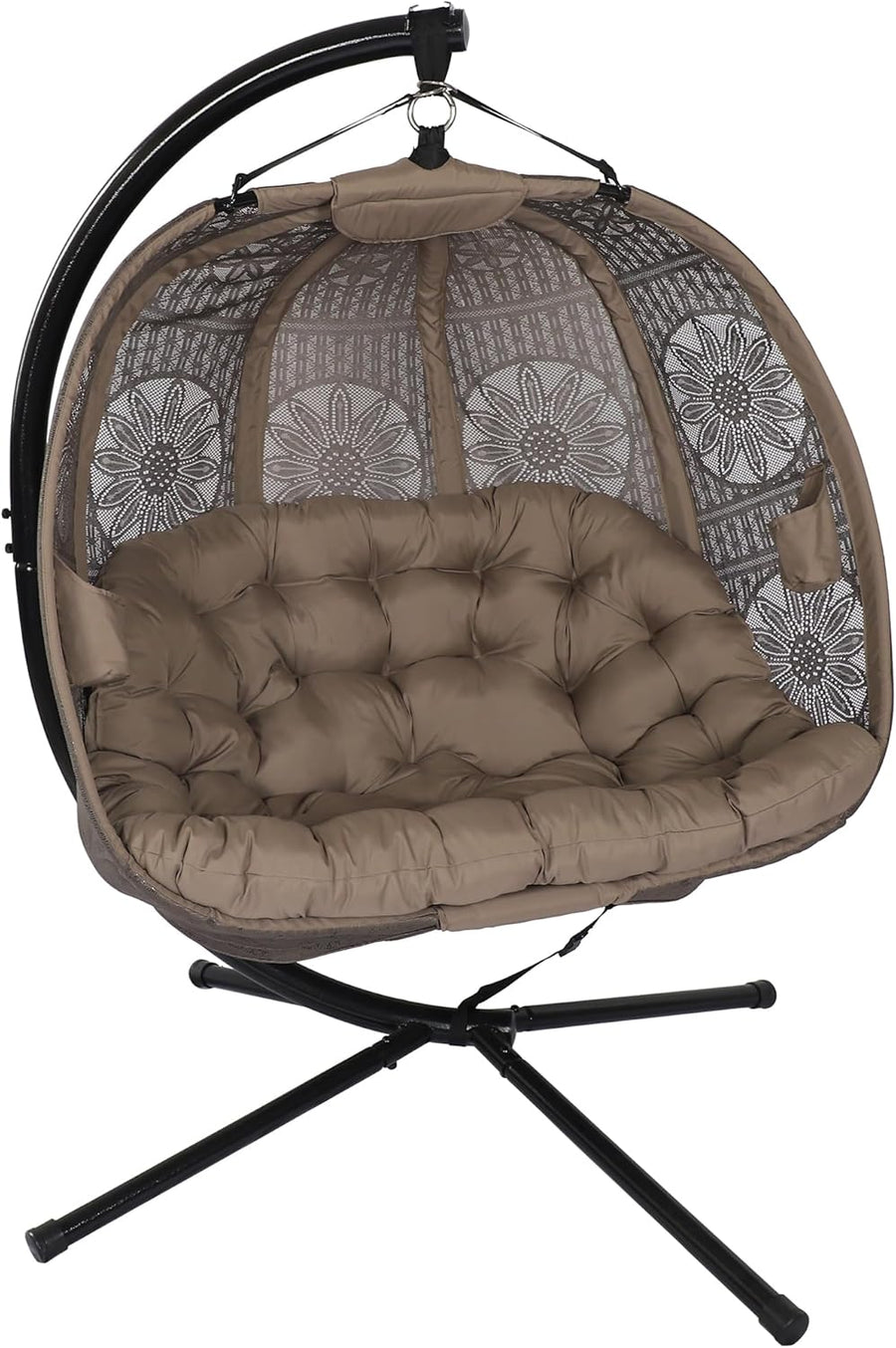 Double Hanging Egg Chair Stand Plush Cushion Sand