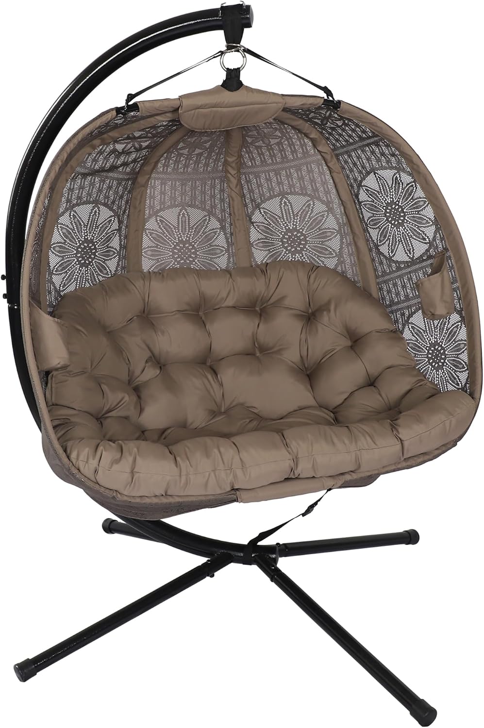Double Hanging Egg Chair Stand Plush Cushion Sand