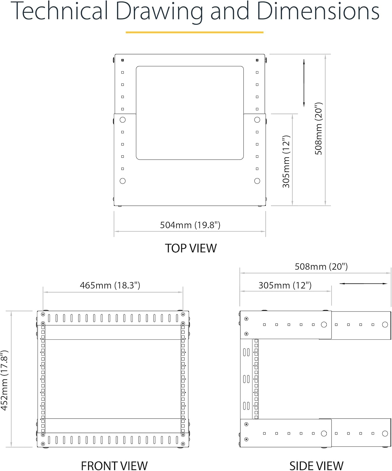 8U Wall Mount Network Rack 19 Inch Adjustable Open Frame Steel