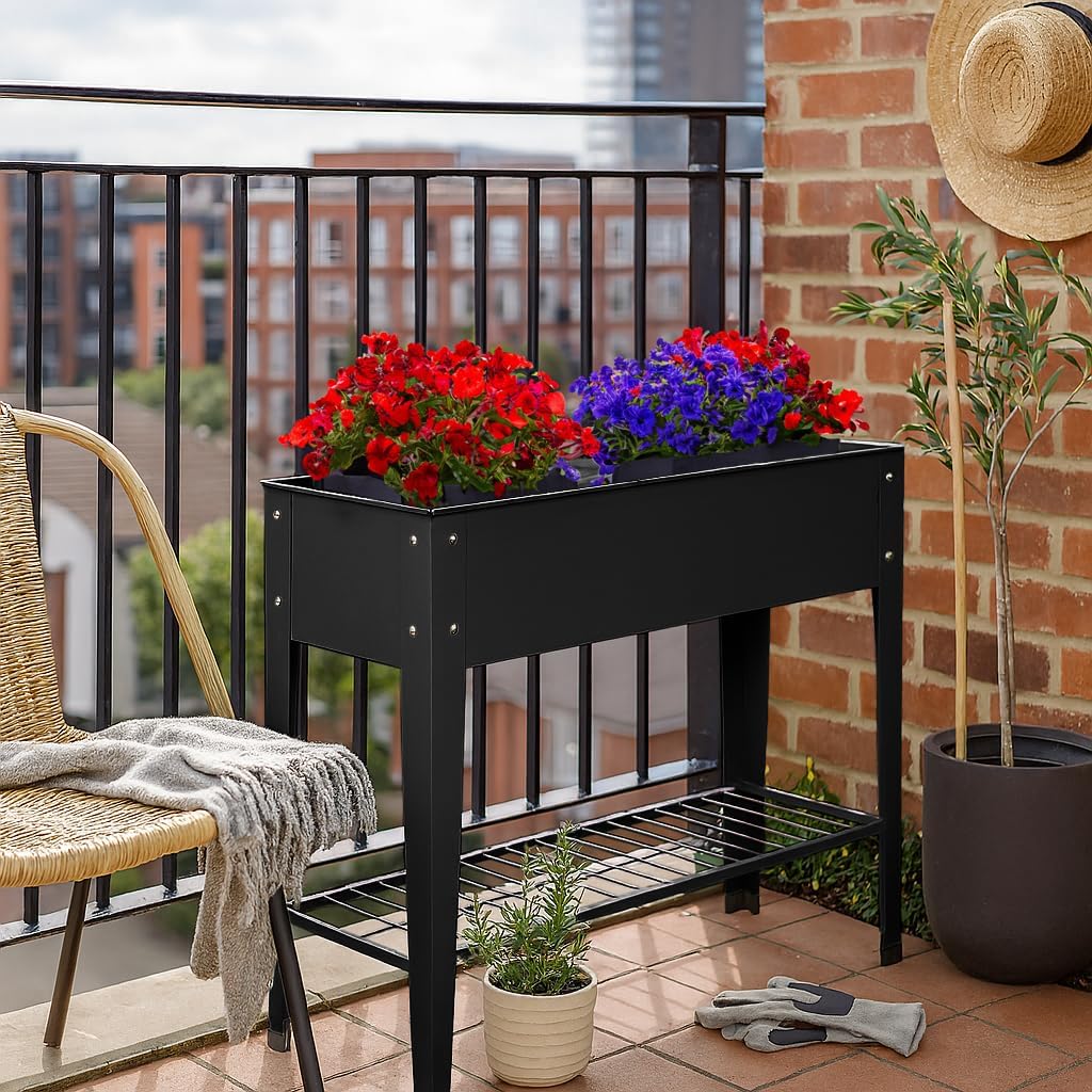 Raised Garden Bed with Legs Shelf Metal Planter Anthracite 95cm