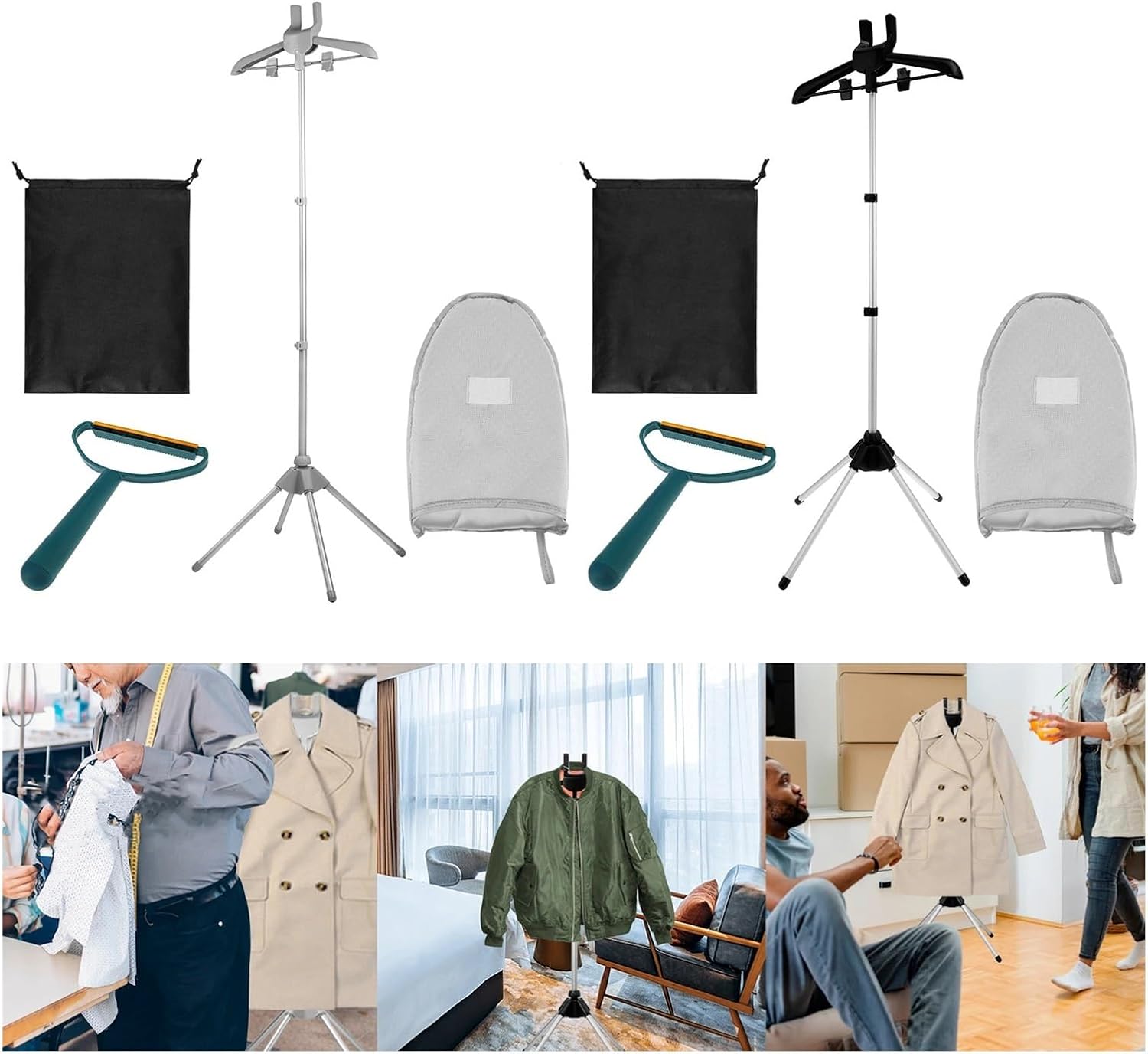 Clothes Steamer Stand 2Pcs Adjustable 84-160cm Foldable Rack