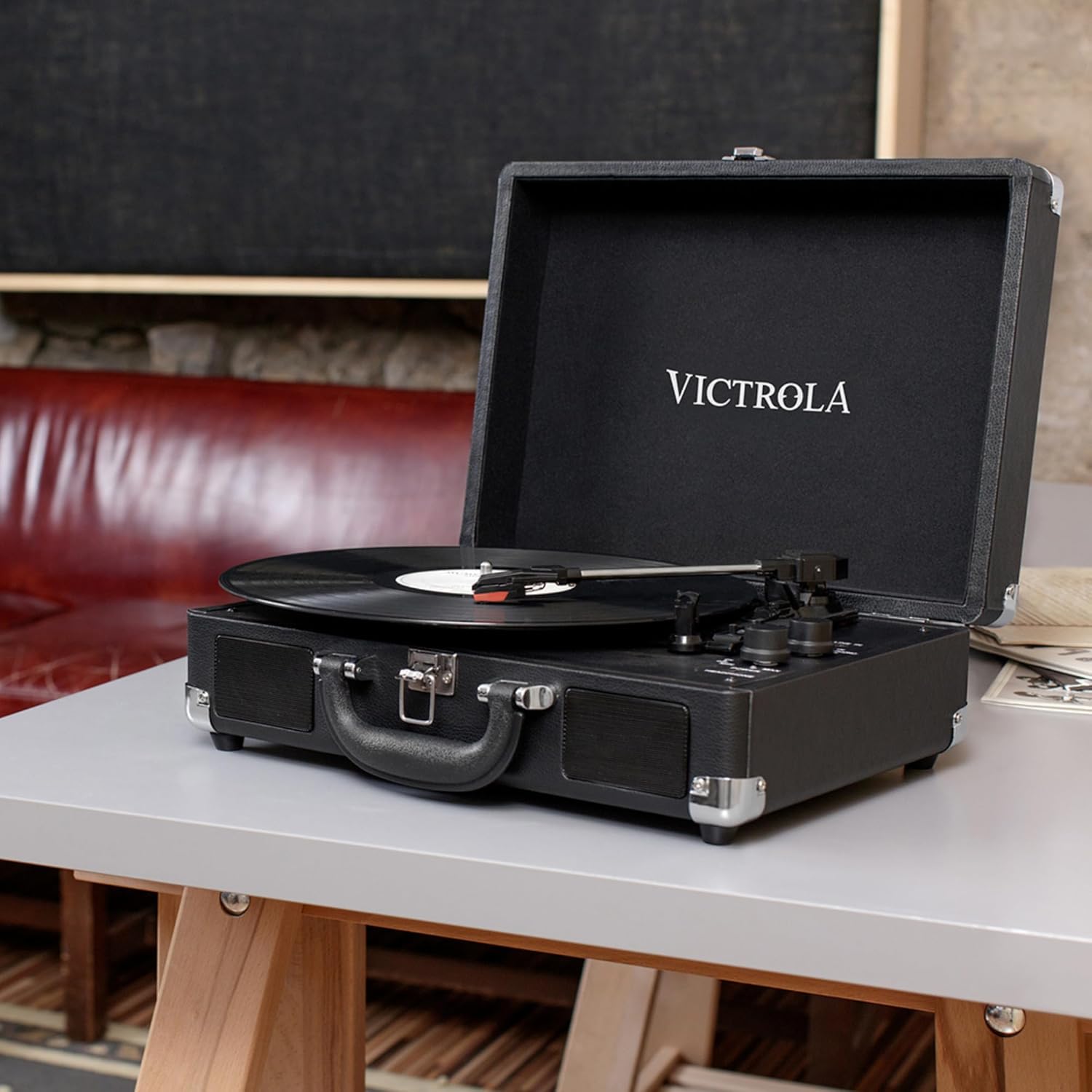 Portable Bluetooth Suitcase Record Player 3 Speed Black