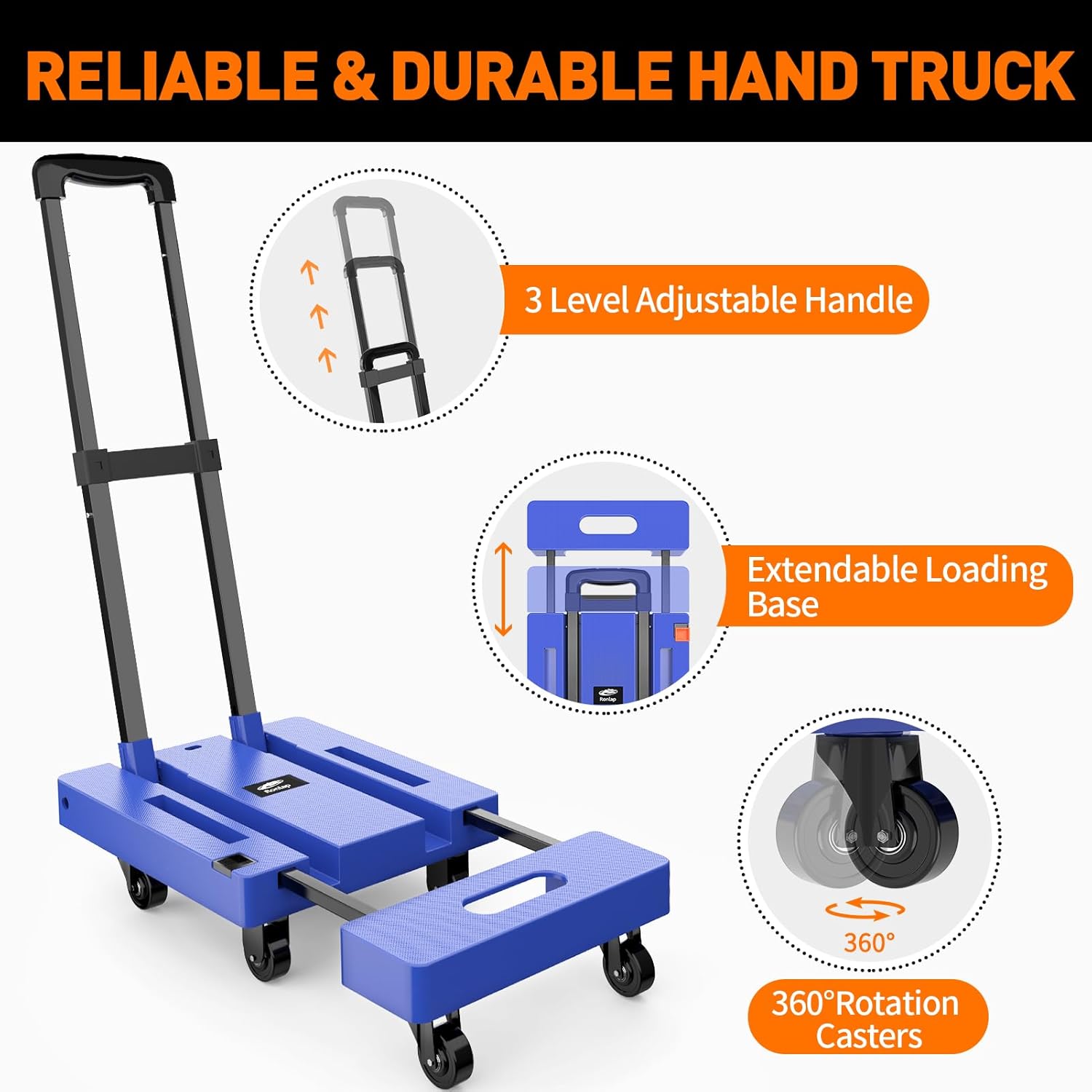 Folding Hand Truck Dolly 225KG 6 Wheel Utility Cart Blue
