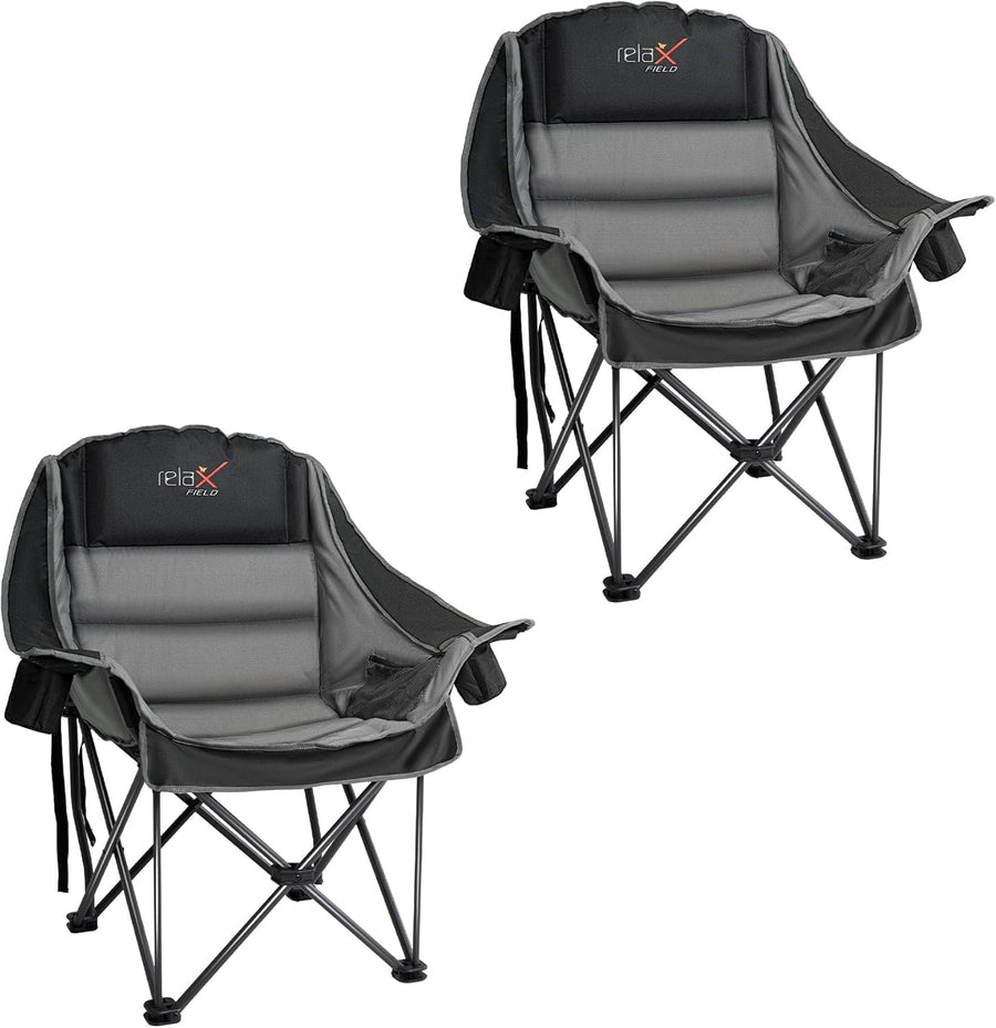 Set of 2 Oversized Padded Camping Chairs 227KG Black