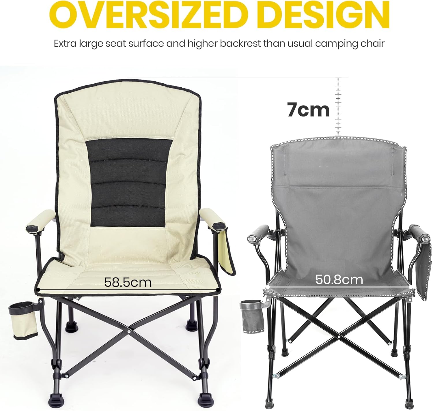 Adjustable Reclining Camping Chair with Lumbar Support Beige