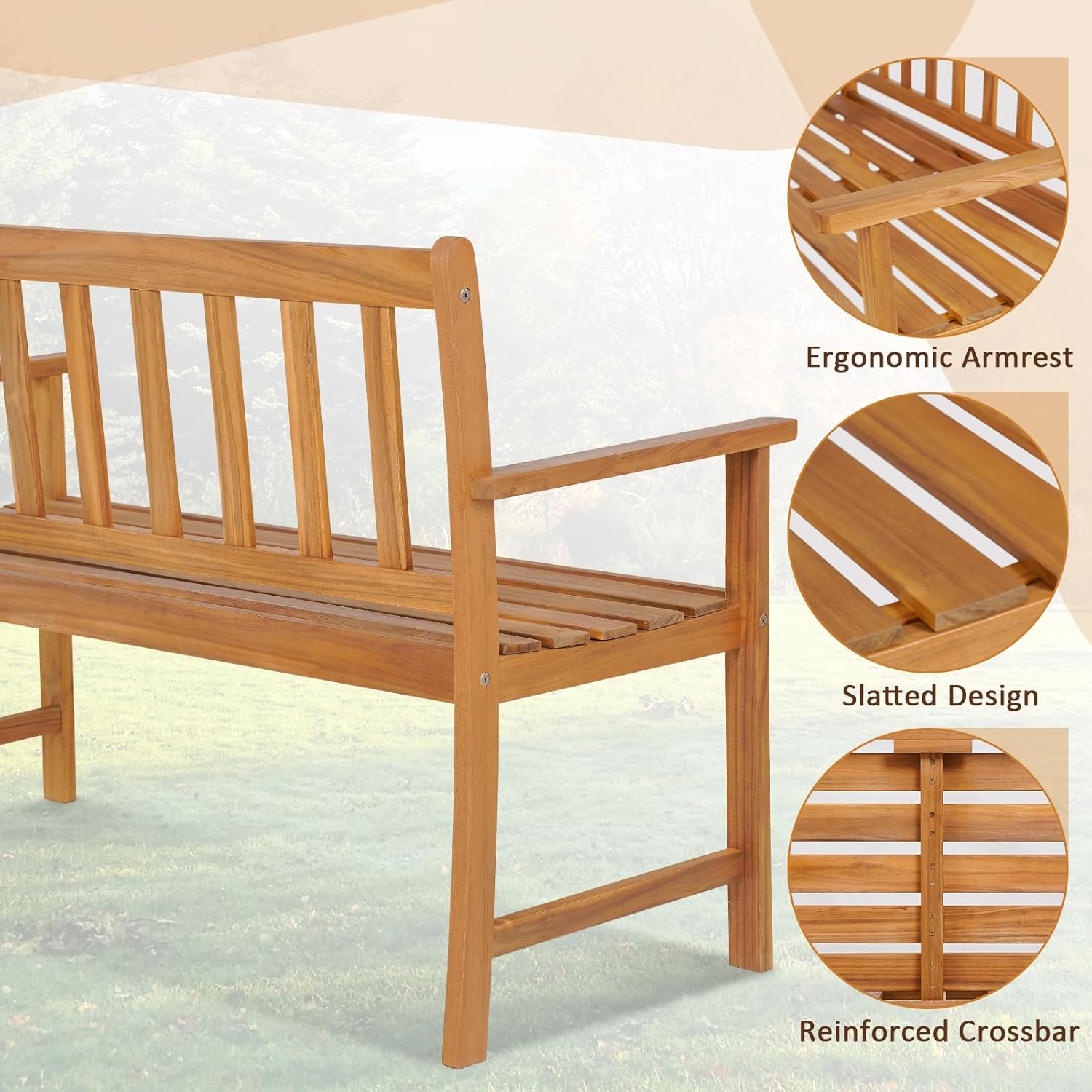 2 Seater Acacia Wood Garden Bench Heavy Duty Patio Loveseat Seat