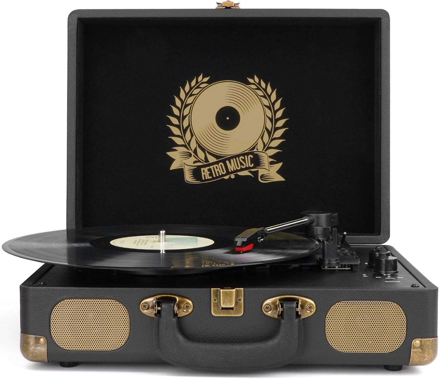3-Speed Bluetooth Vinyl Record Player with USB, Built-In Speakers