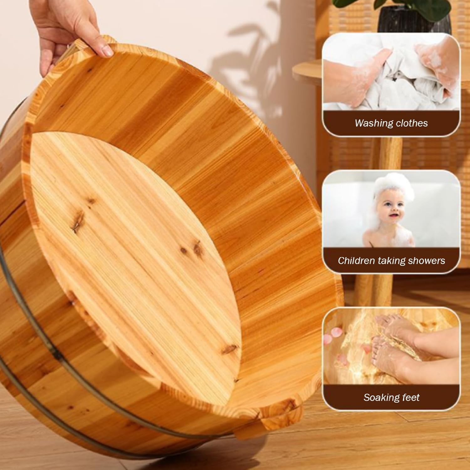 Wooden Foot Bath Basin Pedicure Bowl Spa Soak Tub 36cm