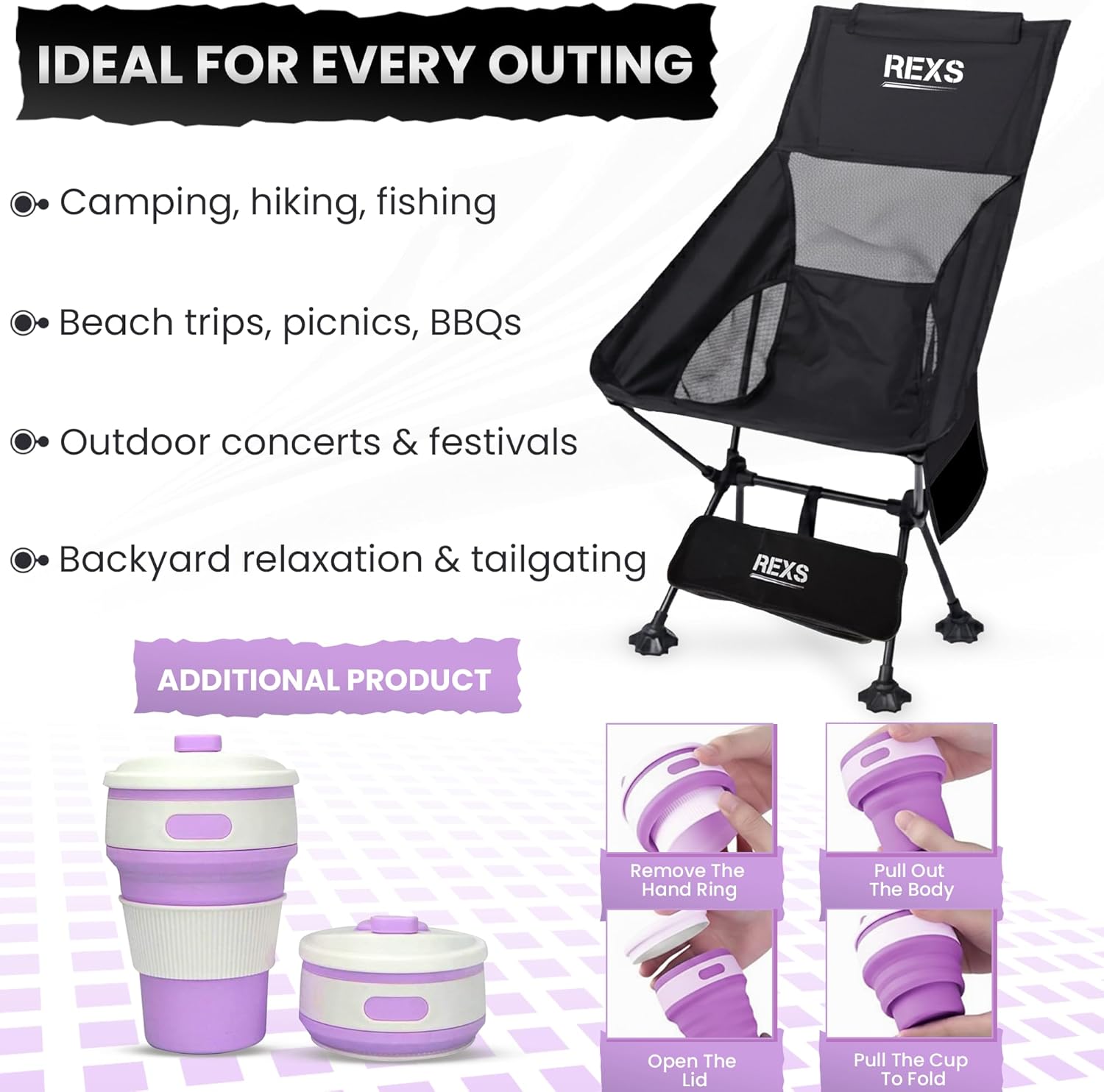 Lightweight Folding Camping Chair Compact Outdoor Black