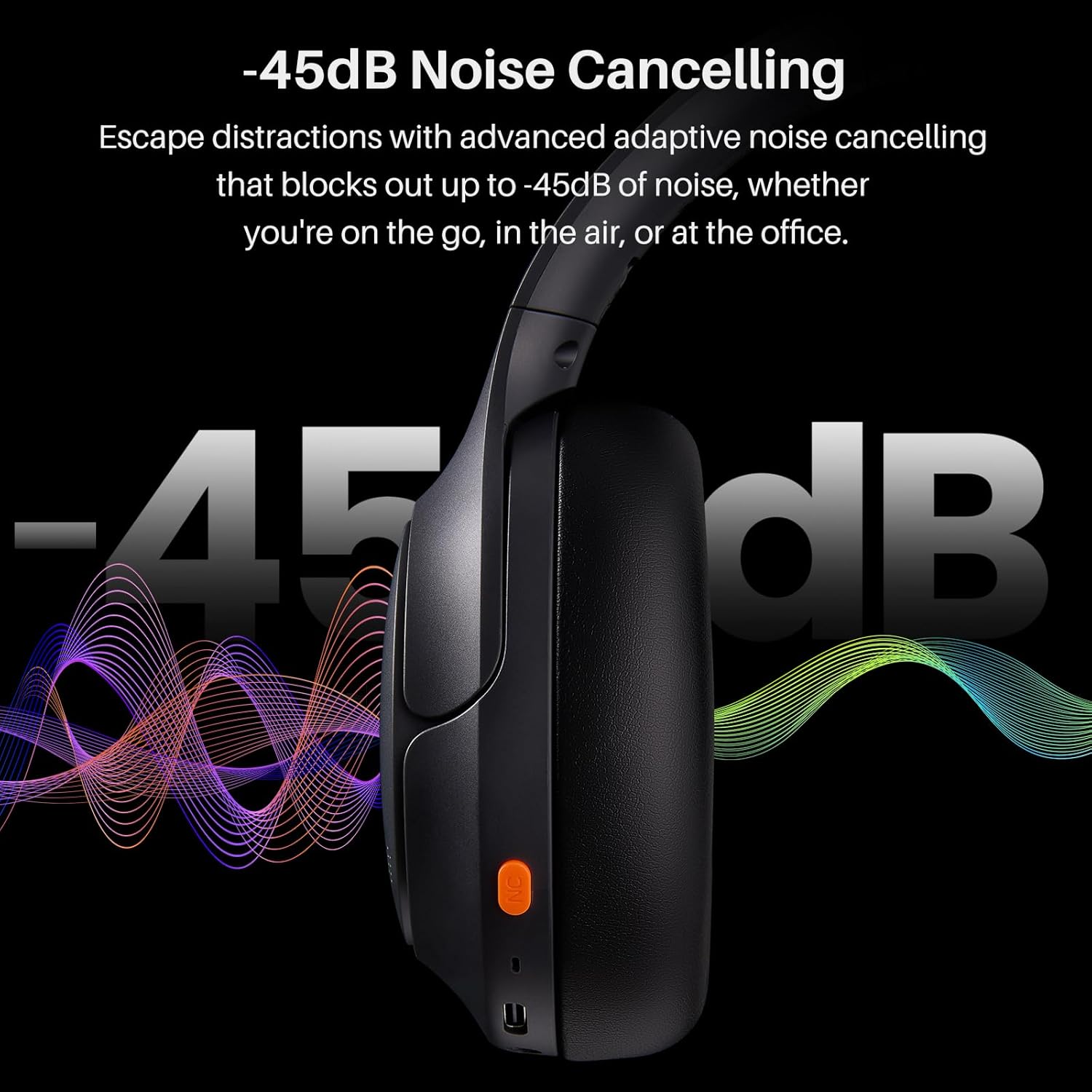 Bluetooth Noise Cancelling Headphones 90H Playtime Over Ear Mic