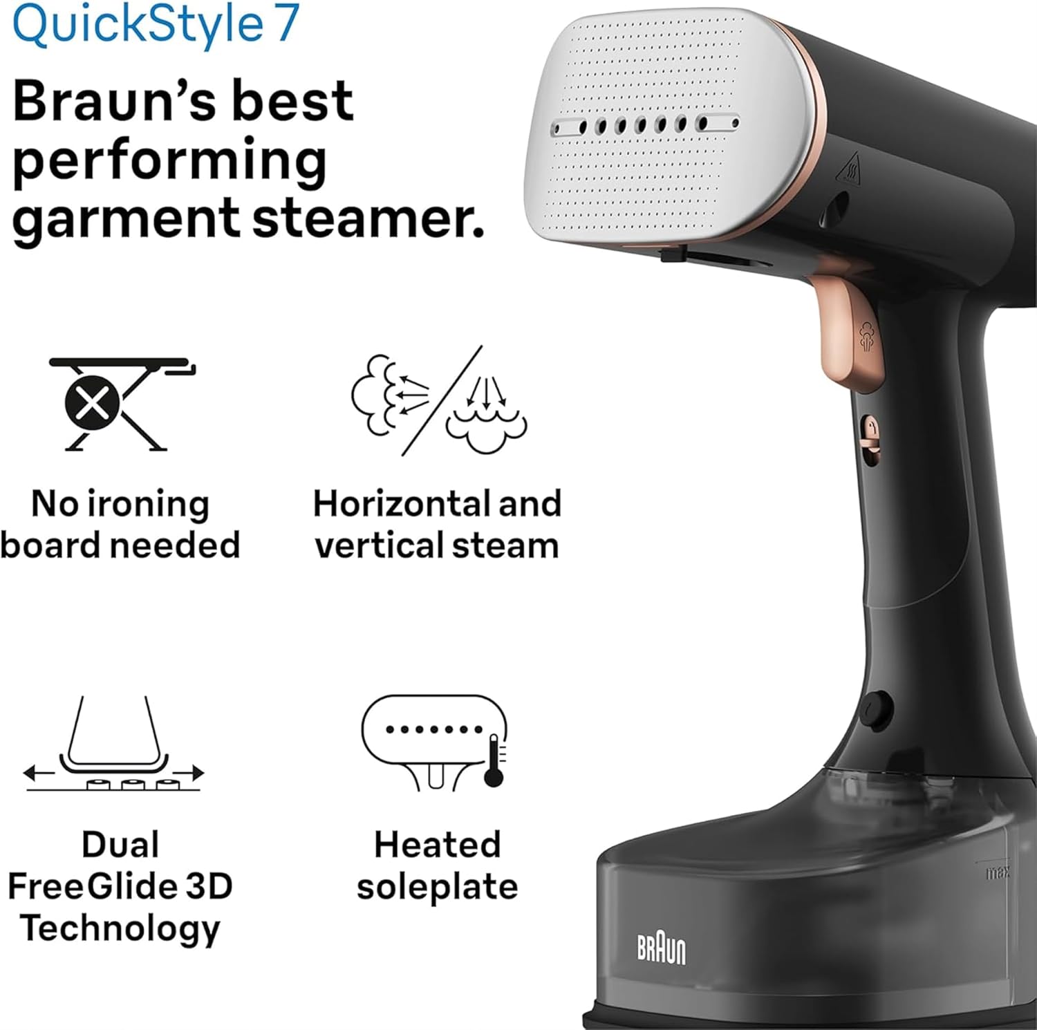 1600W Garment Steamer 35g/min Fast Heat 250ml Vertical Iron