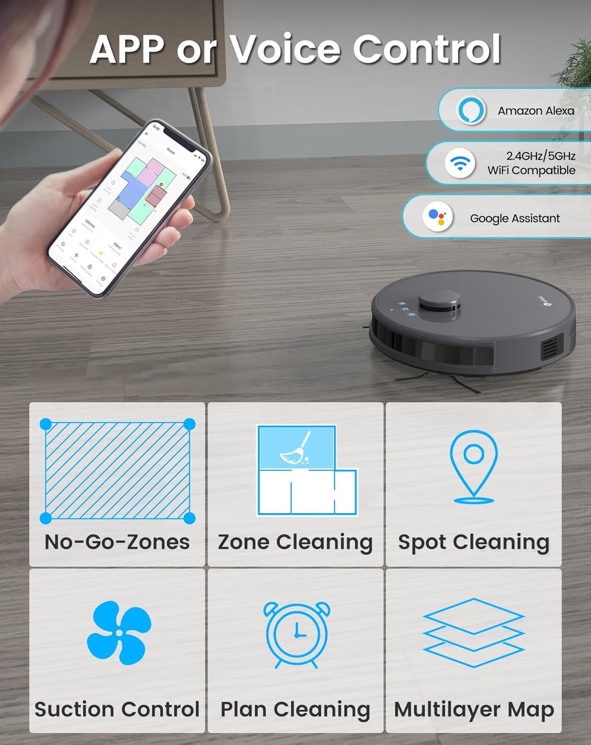 Robot Vacuum Mop 5500Pa LiDAR Smart Mapping Pet Hair