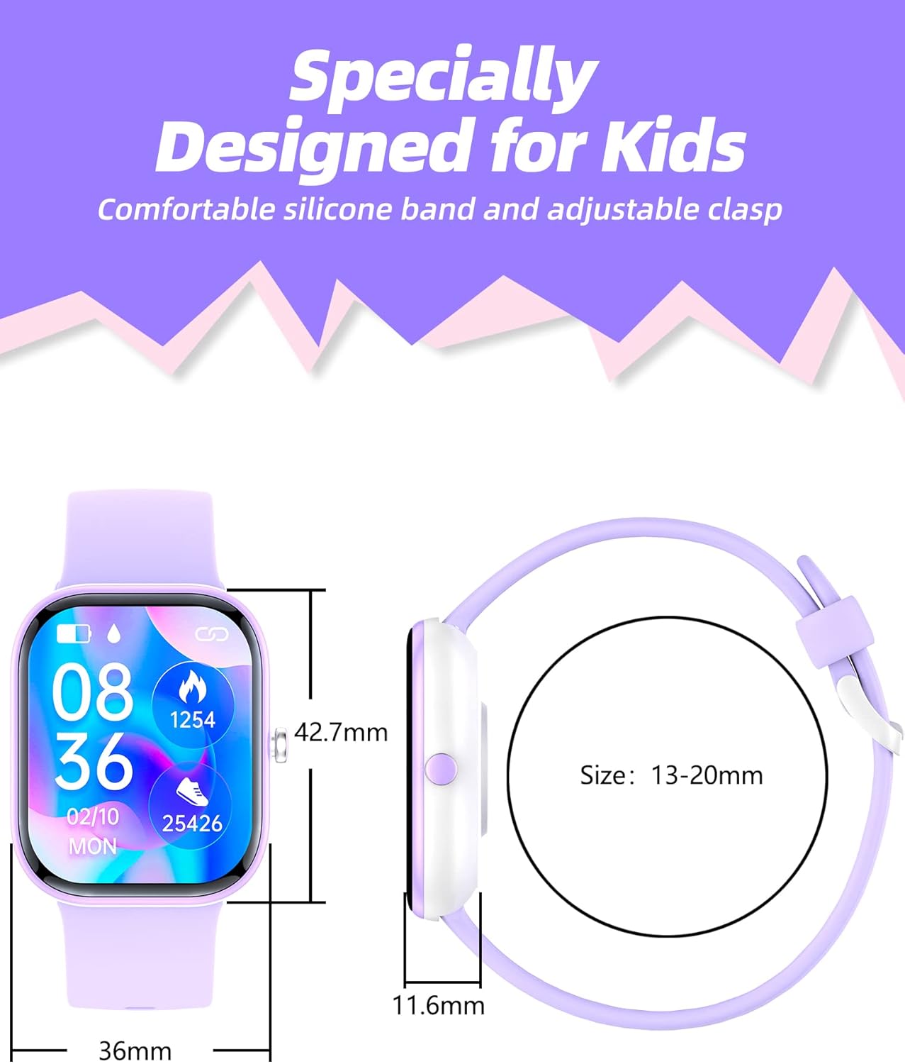 Kids Smart Watch Purple Fitness Tracker Heart Rate Sleep