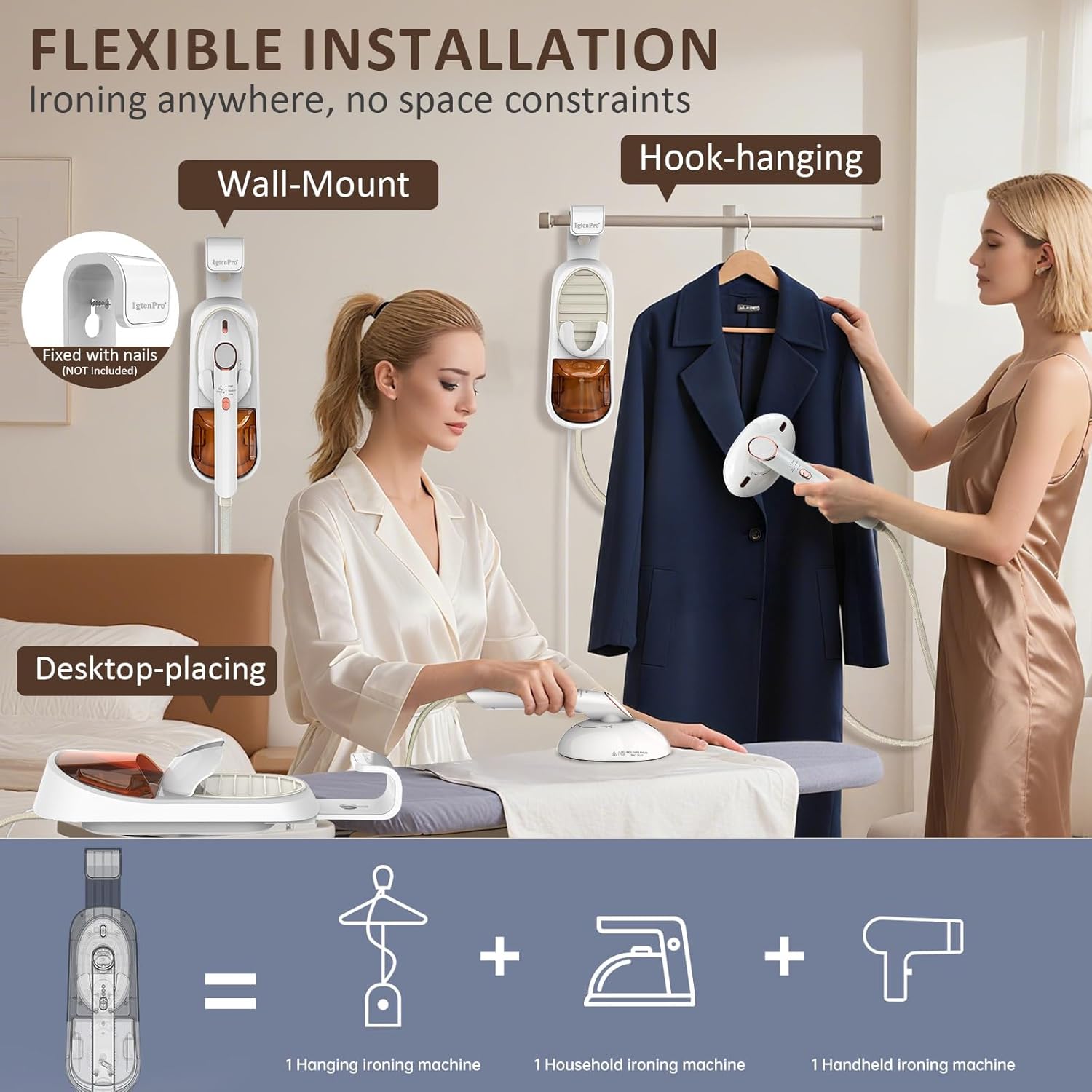 Handheld Clothes Steamer 1500W 400ml Tank 3 Modes Fast Heat