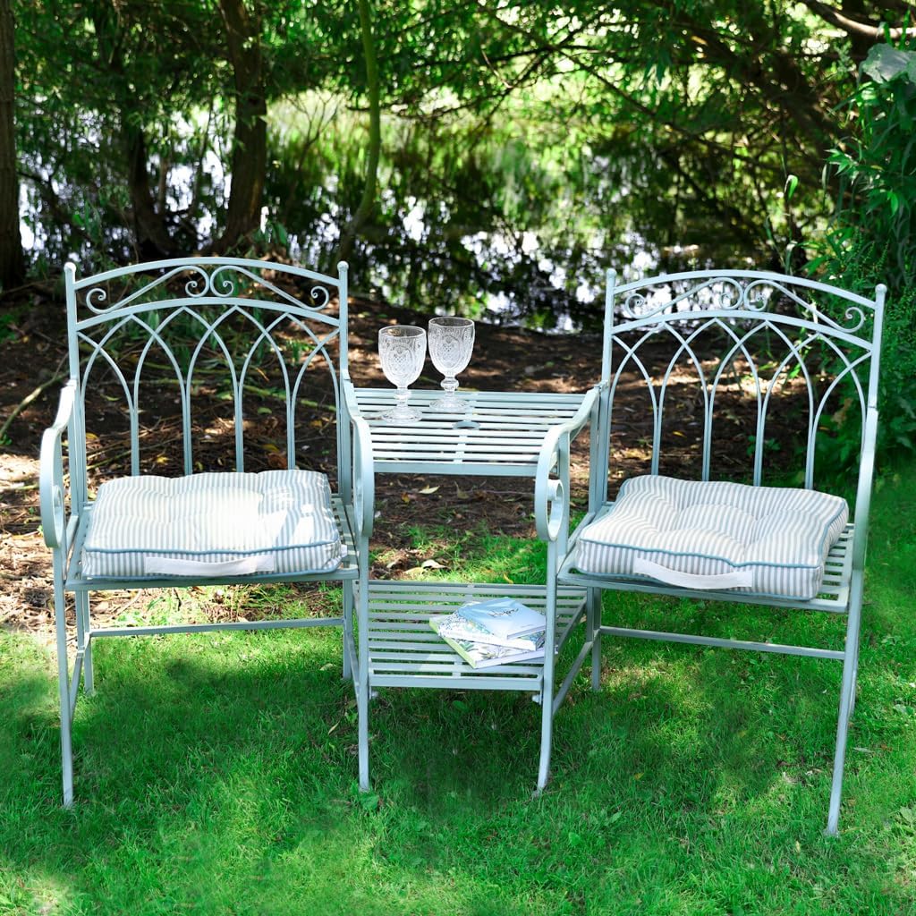 2 Seater Garden Bench with Table Vintage Tete-a-Tete Patio Seat Green