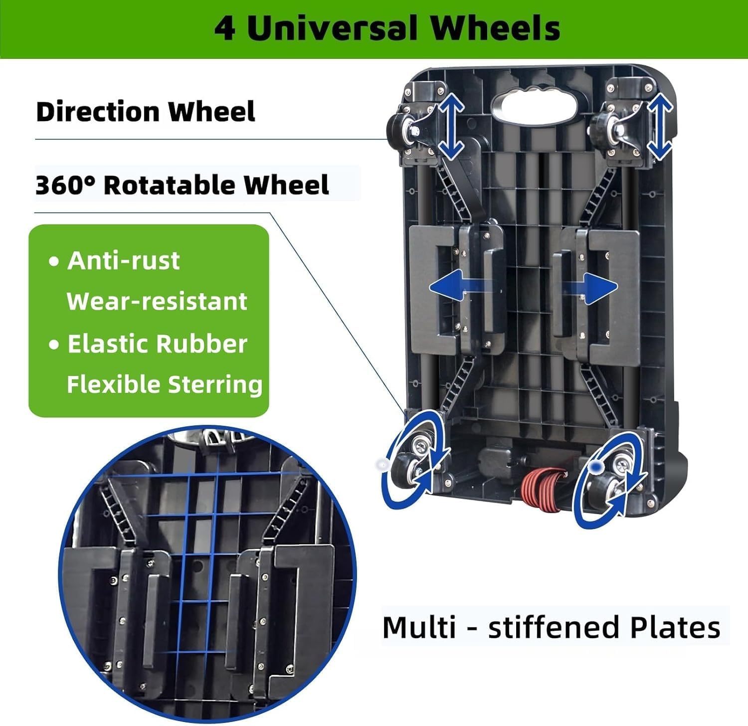 Heavy Duty Folding Hand Truck 100KG 4 Wheel Steel Cart