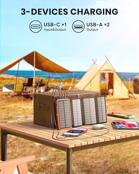 27000mAh Solar Power Bank 22.5W Fast Charger 4 Fold Panels USB C