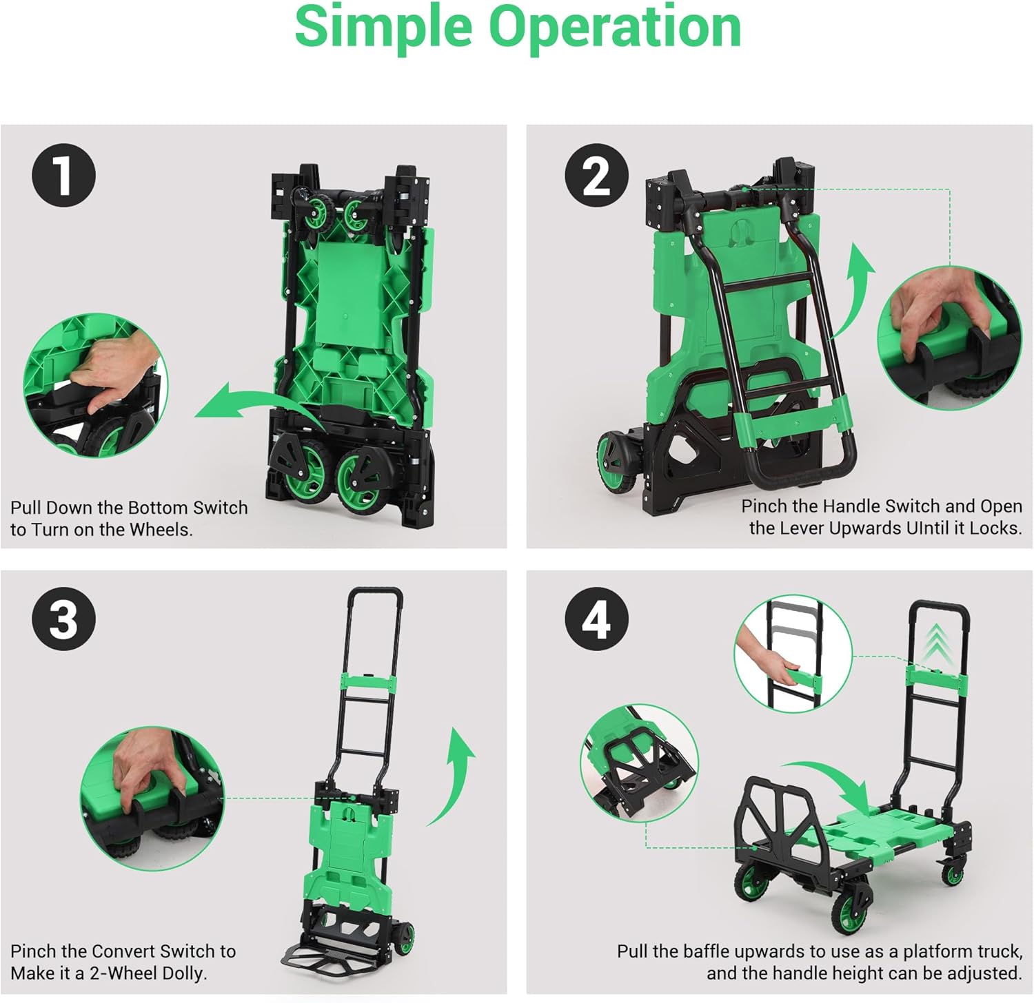 2 in 1 Folding Sack Truck Trolley 150KG Green Dolly