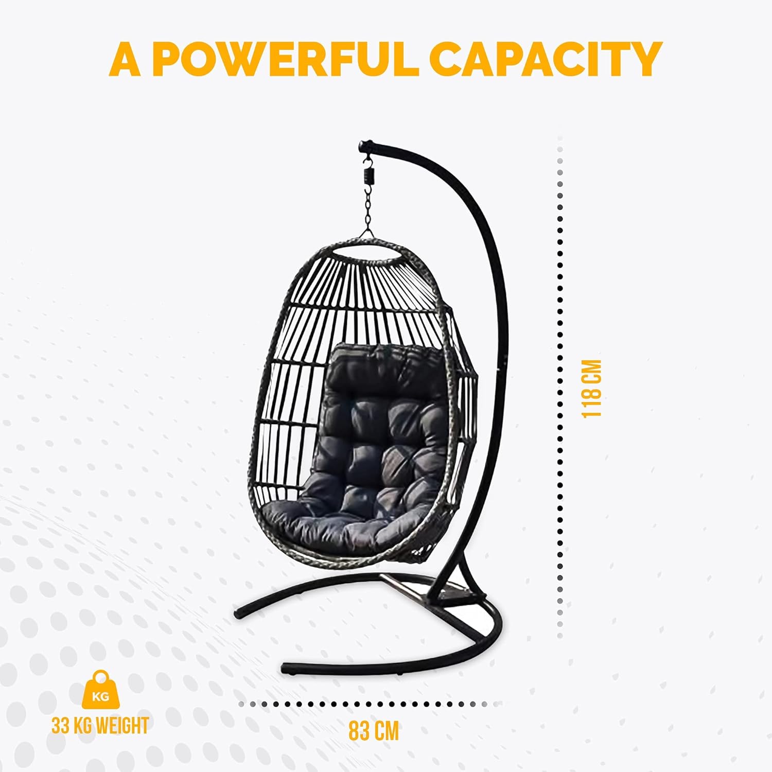 Hanging Egg Chair with Stand Foldable Rattan Swing Grey