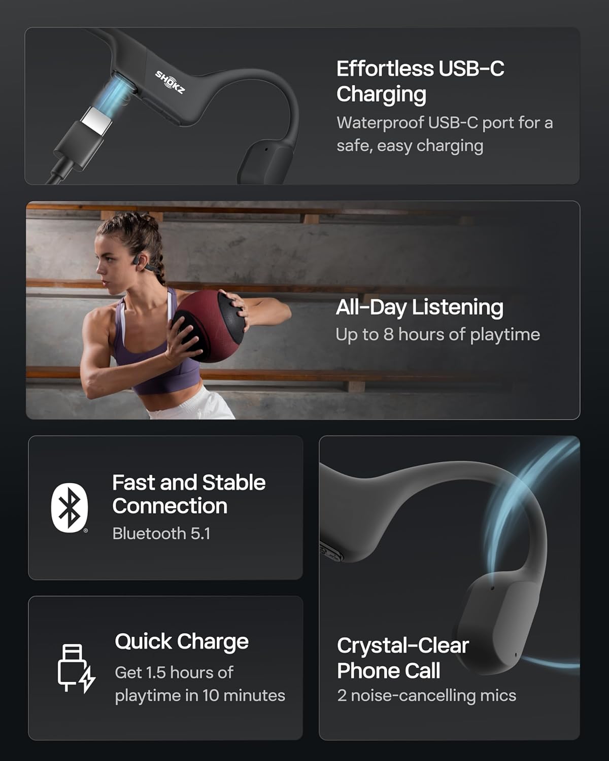 Bone Conduction Bluetooth Open Ear Sport Headphones IP67 Mic