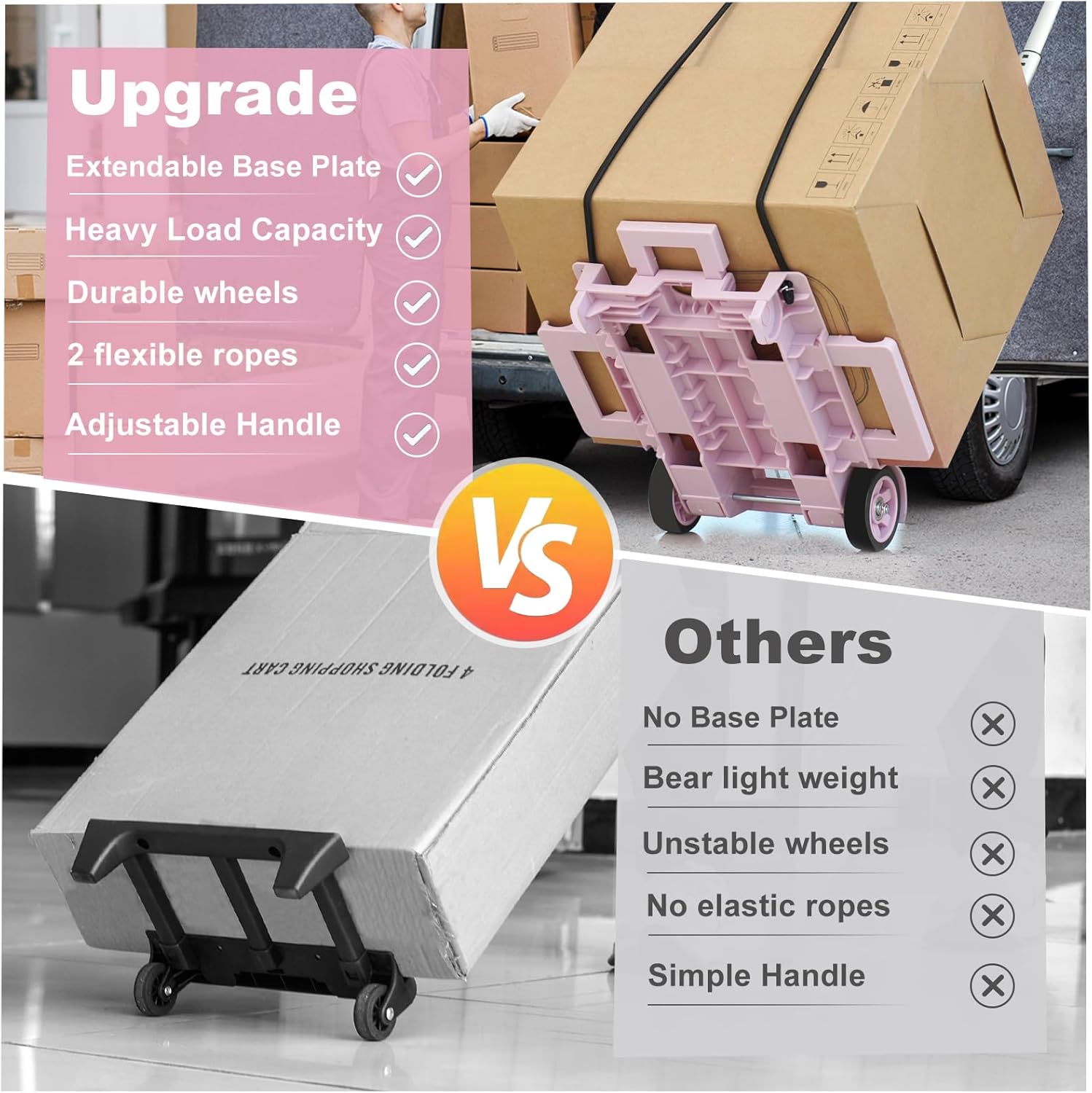 Portable Folding Hand Truck Trolley 35KG Pink Luggage Cart