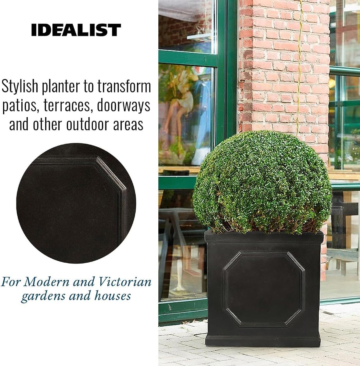 45cm Square Planter Faux Lead Dark Grey Garden Tree Pot