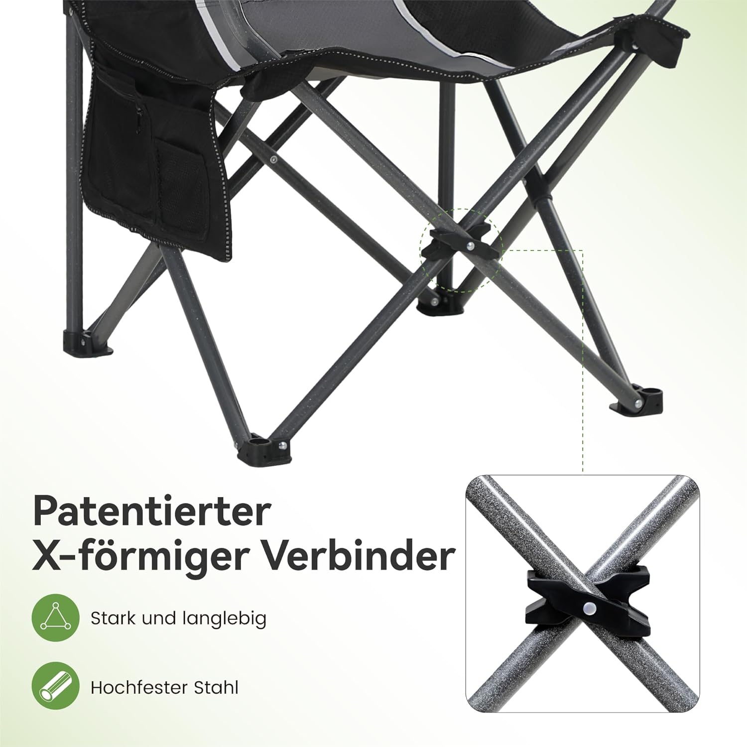 XL Folding Camping Chair Heavy Duty 160KG Black