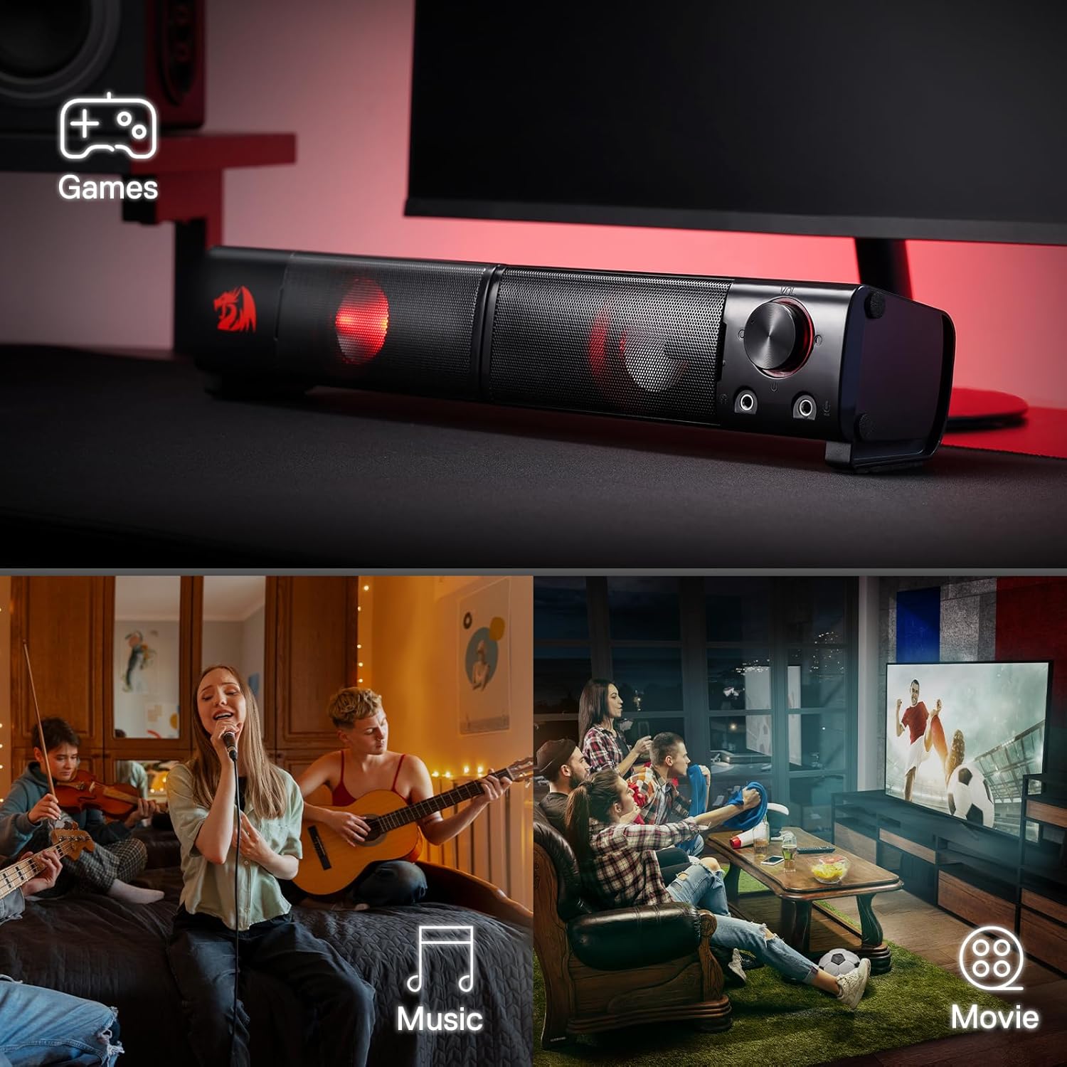 PC Gaming Speakers Stereo Soundbar USB Powered RGB Desktop Audio