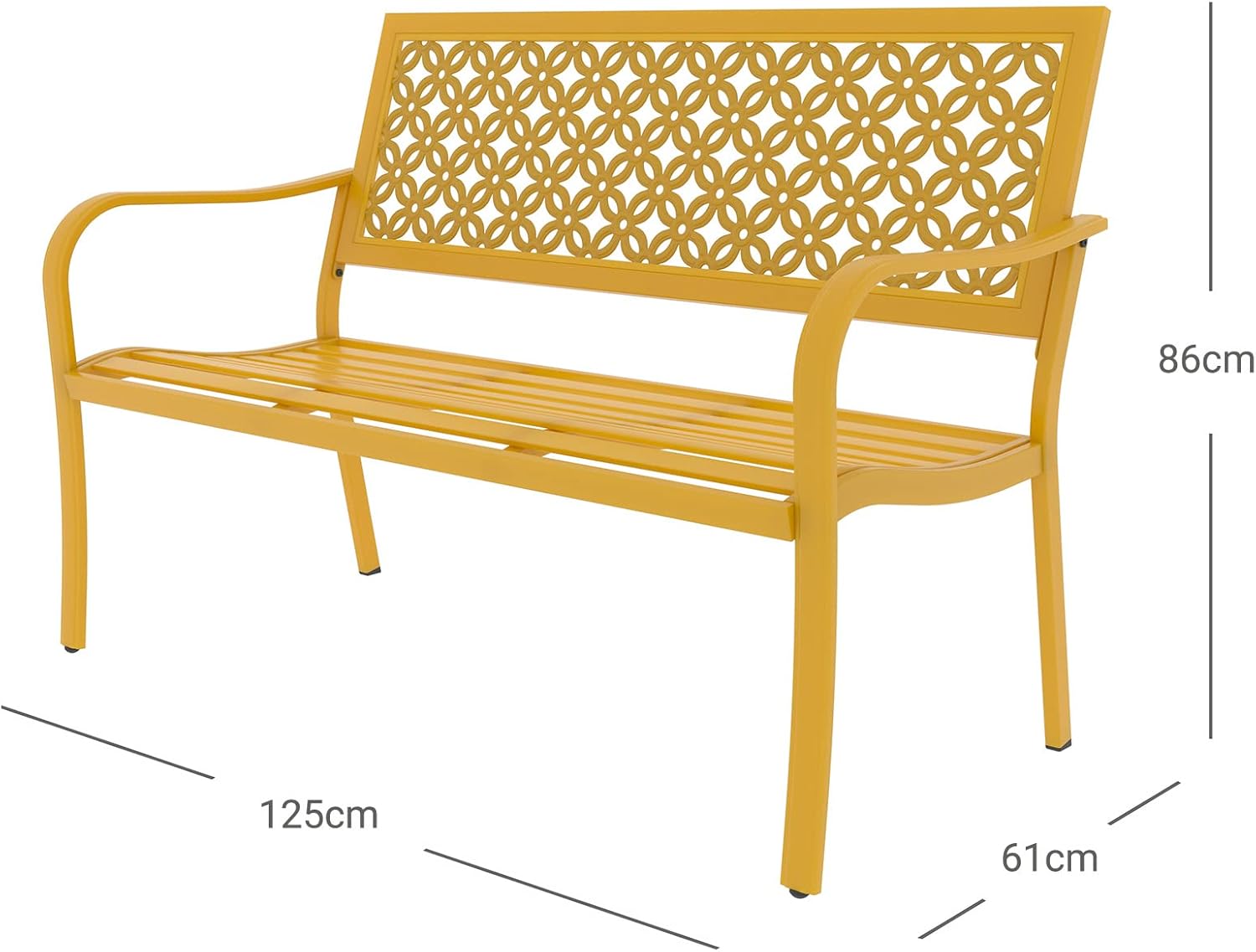 Yellow Metal Garden Bench 2–3 Seater Outdoor Patio Seat Rust Resistant