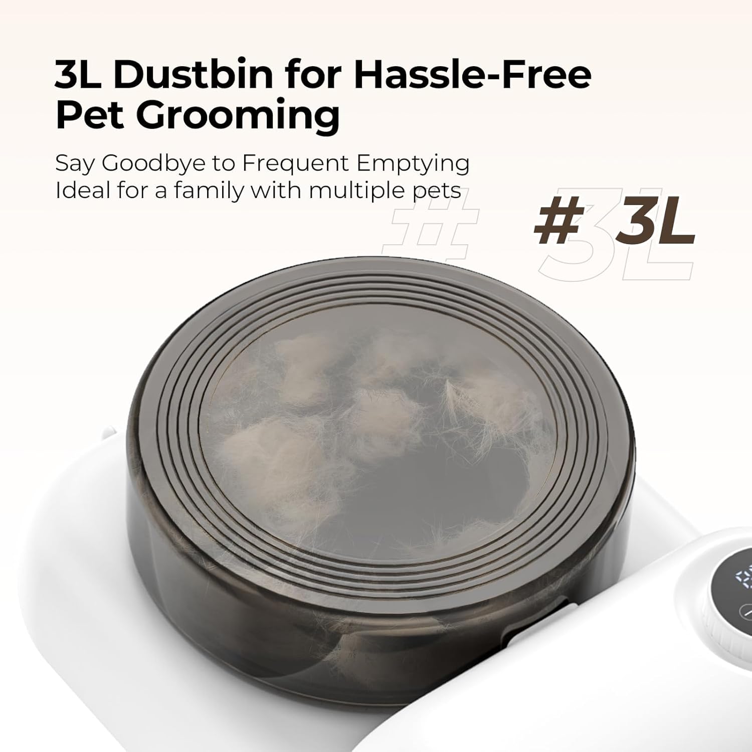 Dog Grooming Vacuum Dryer 15000Pa 3L Pet Hair Clipper Kit White