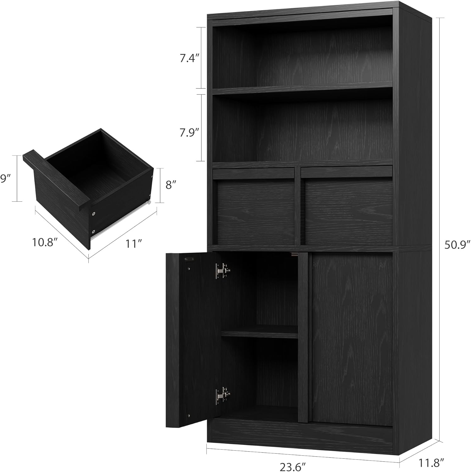 Tall Bathroom Storage Cabinet Black 2 Drawers Door Unit