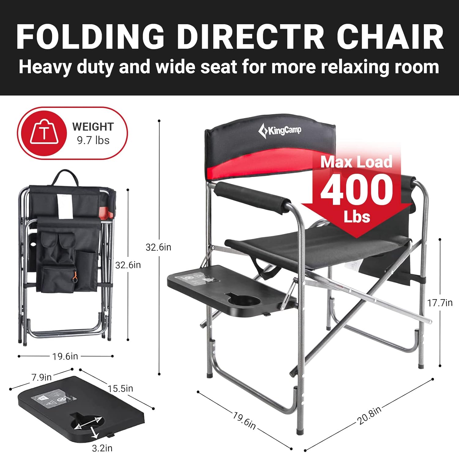 Oversized Directors Camping Chair Foldable Red