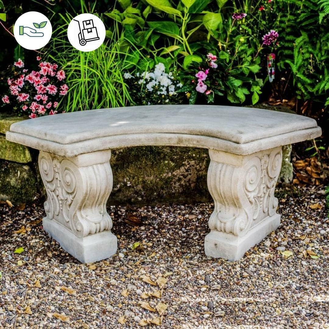 Stone Garden Bench Curved Georgian Style Outdoor Patio Seat