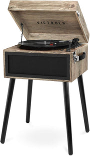 5 in 1 Record Player Stand Bluetooth USB FM Oatmeal